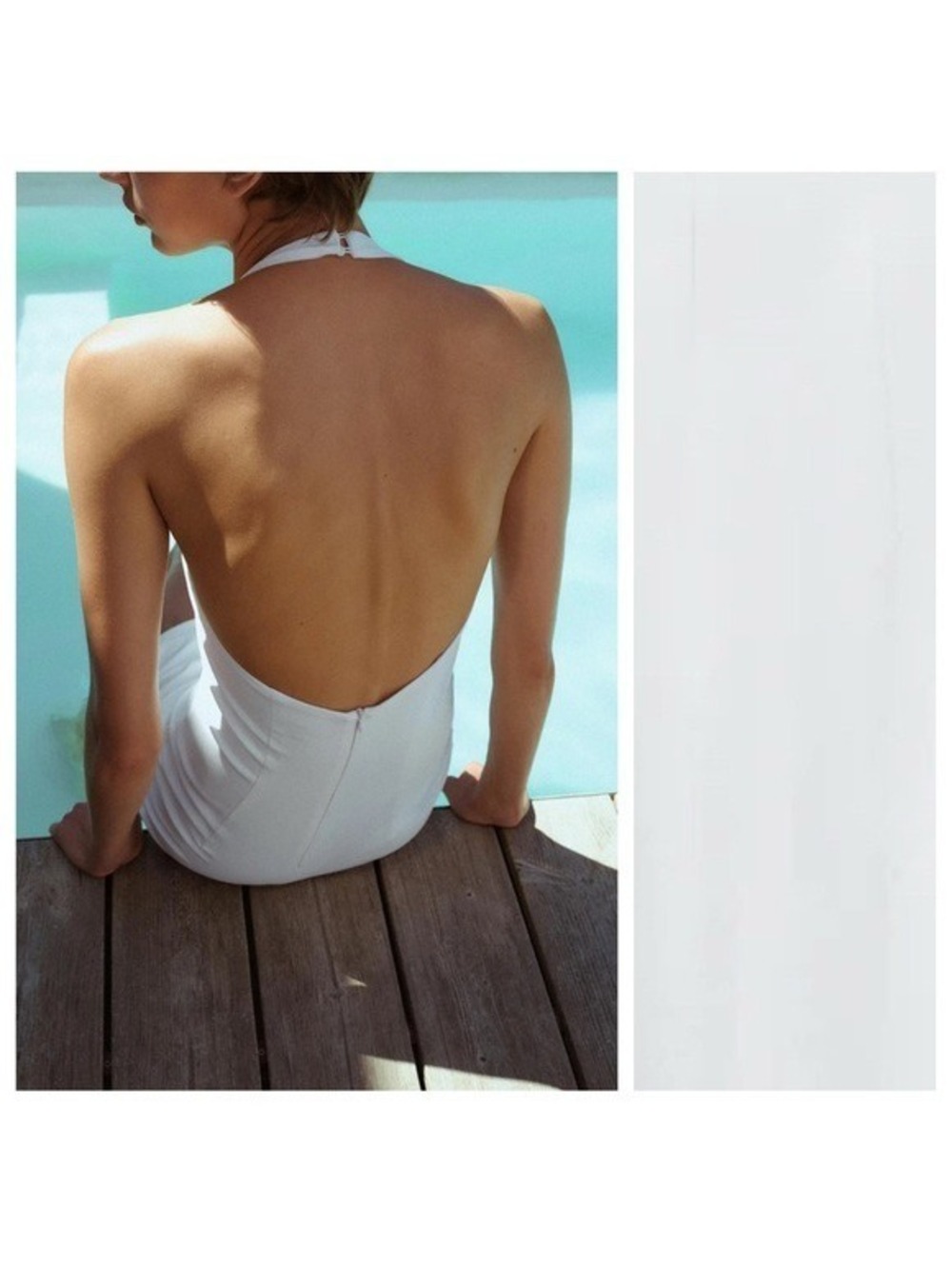 NWT. Zara White Tortoiseshell Effect Halter Neck Fitted Mini Dress. Size L. - Picture 5 of 9